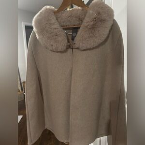 Vince Camuto Tan Cape with Faux Fur Collar